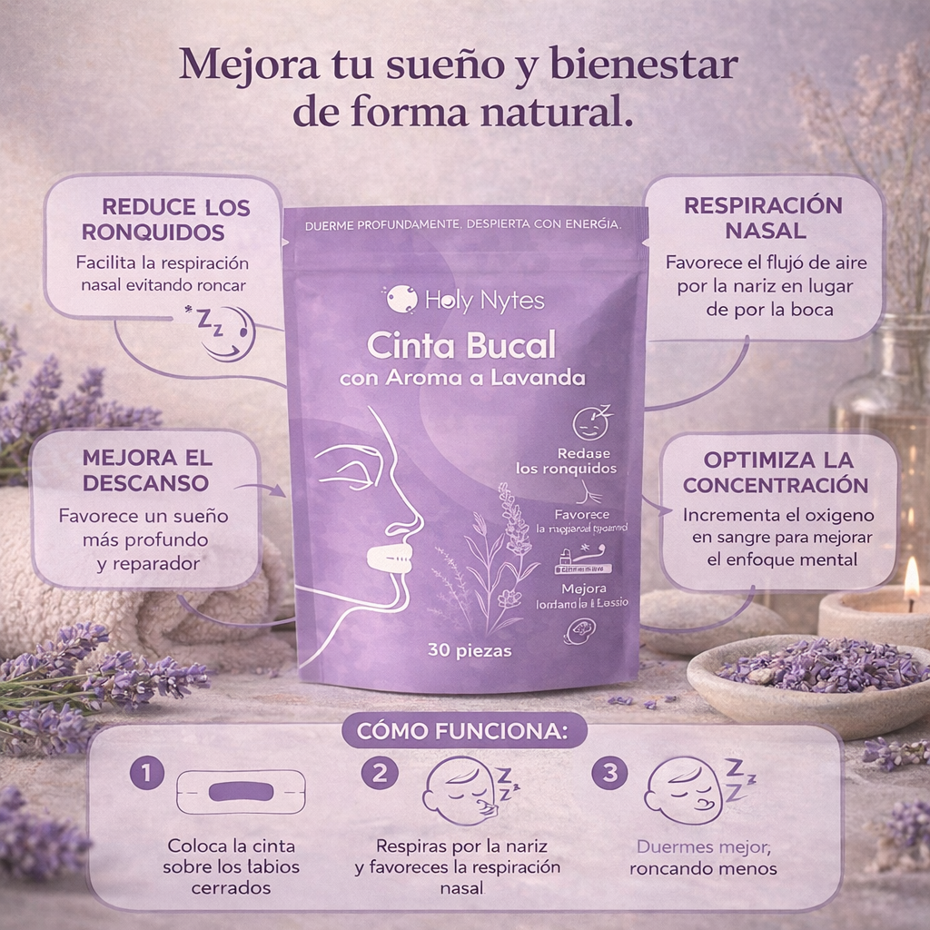 Cinta Bucal Antirronquidos con Lavanda (30 uds) | Mejora el Sueño y Respiración Nasal